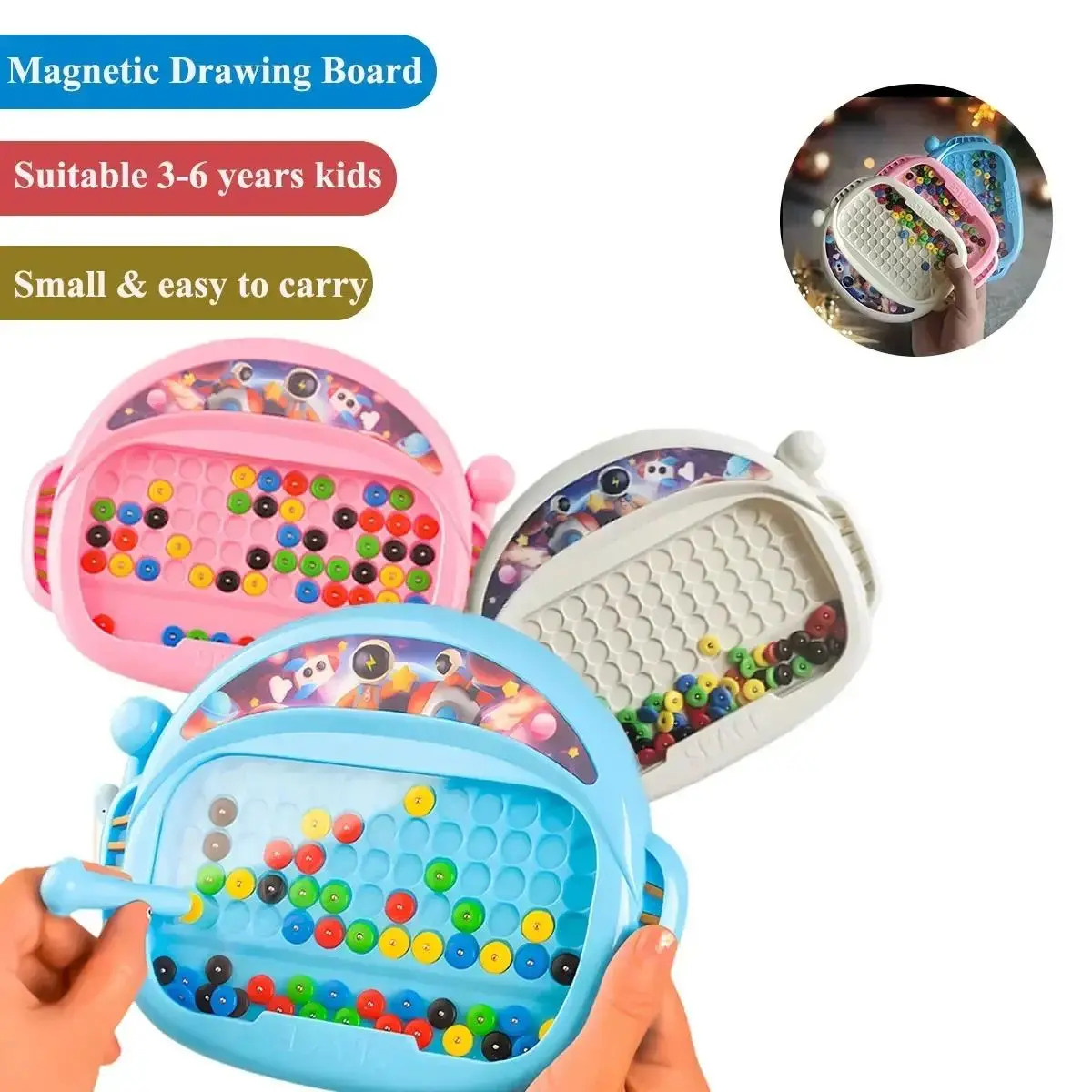 Magnetic Doodle Board Toy, Kids Drawing Board with Magnetic Pen and Beads, Educational Activity Toy Gift for Children