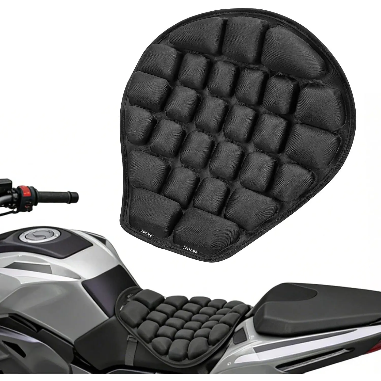 Seat Cushion Air Pad Cover with -in Pump for Enduro  Street 14x15in Black Reduces  by 30% for Long Rides Electric Mopeds