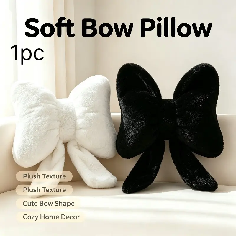 1 cute rabbit hair bow pillow, cute style, modern minimalist sofa pillow, living room headboard cushion, butterfly bow backrest with lace edge, comfortable and breathable pillow