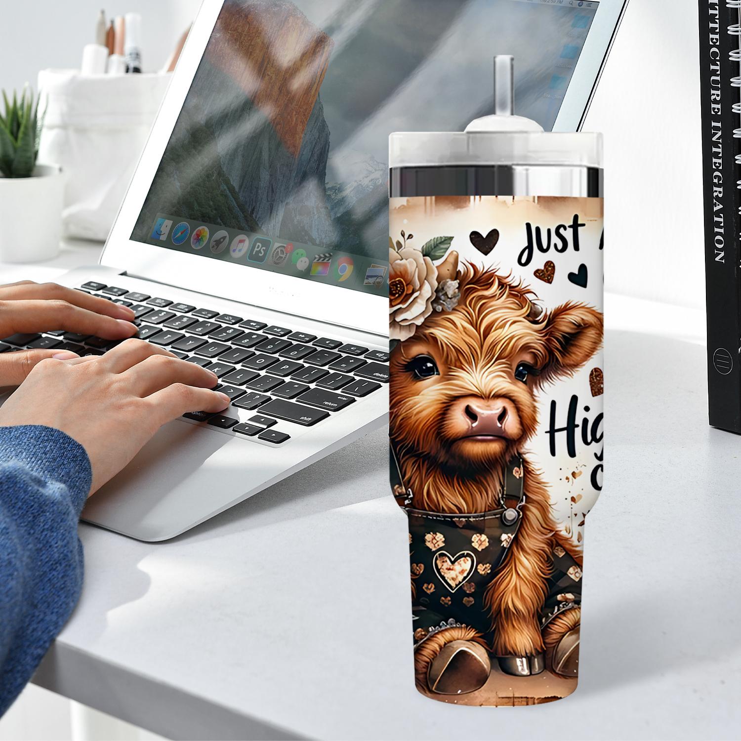 30 oz Stainless Steel Vacuum Insulated Tumbler with Lid and Straw, Insulated Travel Mug for Hot and Cold Drinks, Perfect Gift for Cow Lovers and Special Occasions, Insulated Water Bottle