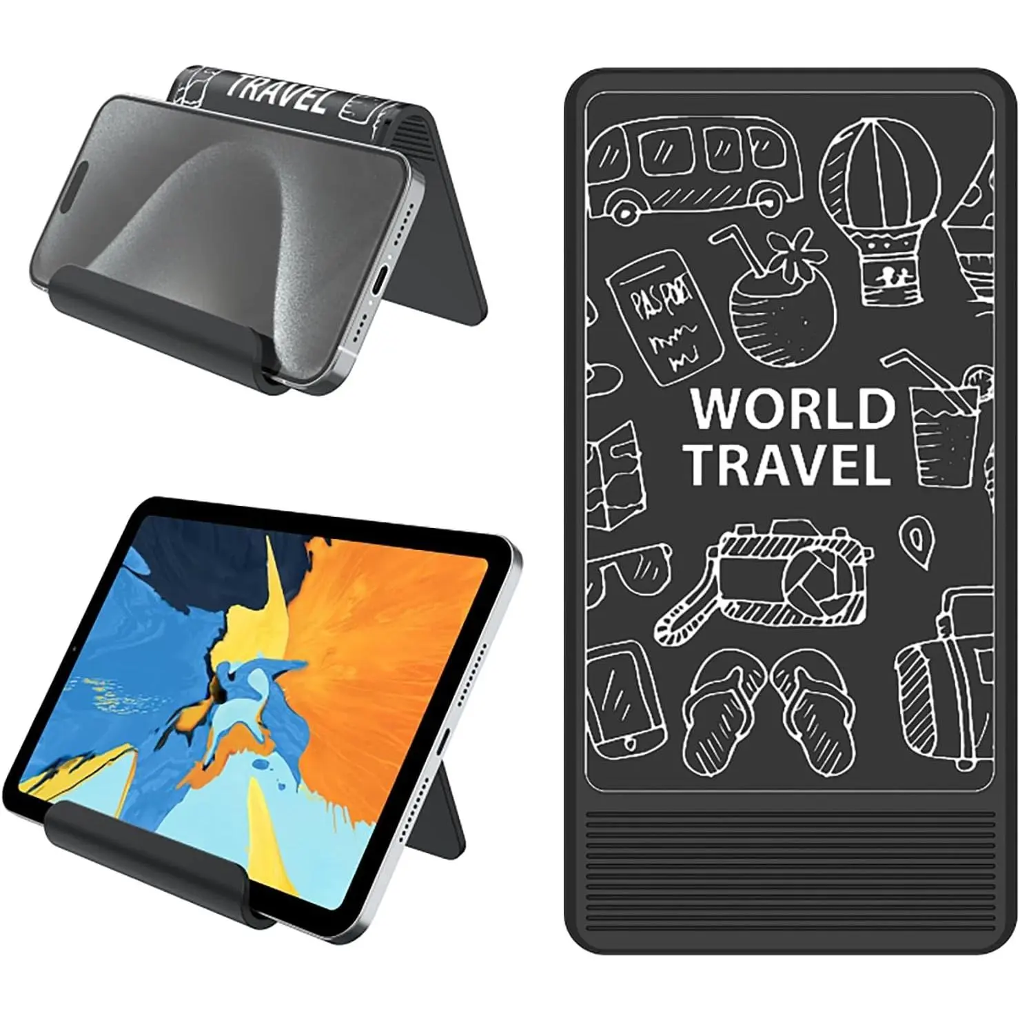Airplane Phone Holder Mount, Travel Essentials Flexible Phone Holder, Airplane Tablet Holder for Flying, Desk, Compatible with , Smartphone, Tablet (White Silk Screen)