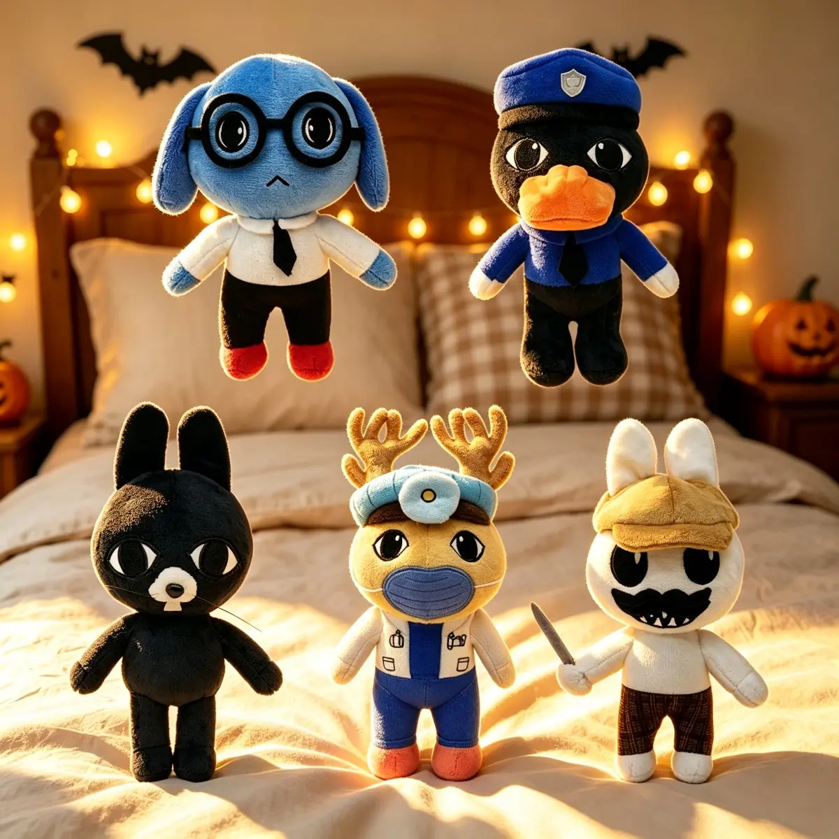 Approximately 10" Horror Aesthetic Creepy Cute Cartoon Look Animal Hospital Stuffed Toy, All Holidays Ornament for Home Store Tabletop Decor, Gift for Horror Game Fans, Soft Polyester
