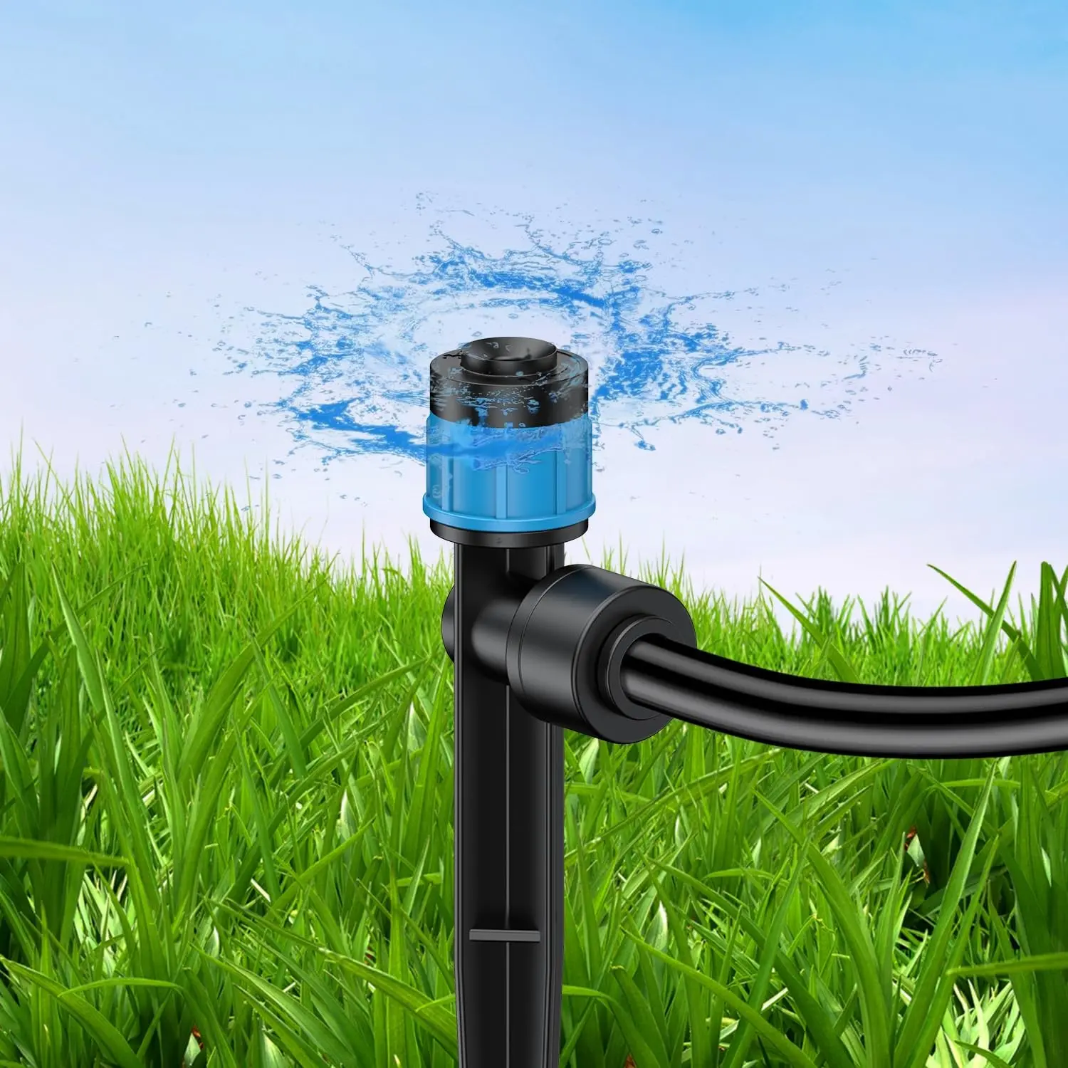 30 Pcs Push-to-Fit Drip Irrigation Emitters with Adjustable 360 Degree Water Flow Irrigation Drippers Drip Emitters Sprinklers with Stake Drip Irrigation System Parts for 1/4 Inch Tubing