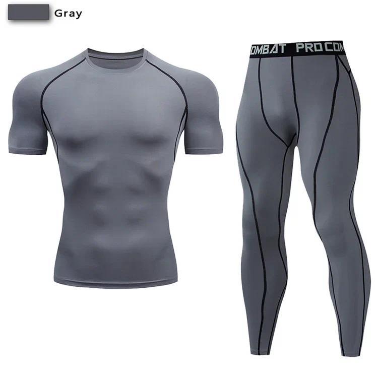 2pcs Men's Compression Sportswear Suit Elastic Training Yoga Sets Workout Jogging Fitness Clothing Tracksuit Pants Sporting