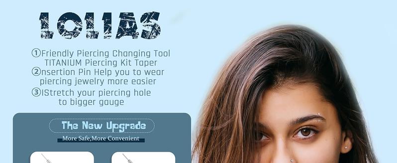 LOLIAS 14G/16G/18G/20G Piercing Taper Insertion Tool ASTM F136 Titanium Piercing Threader Tool for Threaded Push In Threadless Labret Tragus Helix Conch Piercing Jewelry Cartilage Earring Lip Nose Studs Piercing Changing Stretching Kit Assistant Tool