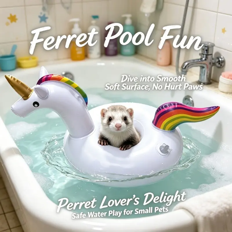 Cute Tiny Unicorn Float Ring Floaties for Ferrets Guinea Pigs Hamsters Chinchillas Rats Mice Small Pets + Watermelon Inflatable Floating Cup Holder, Summer Bath Pool Beach Bundle, Small Pet Water Play Toy & Pool Drink Coaster Hot Tub Party Accessory