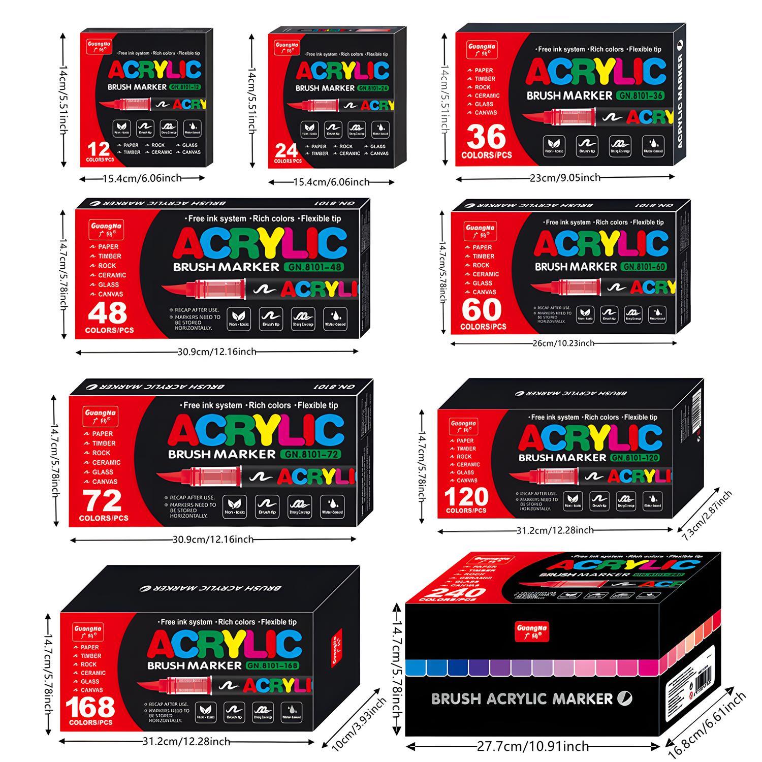 Acrylic Marker Pen Set, 1 Set Waterproof Soft Brush Markers Set, Flexible Tip Marker Pen for Glass Stone Wood Plastic Paper #TOP PICKS