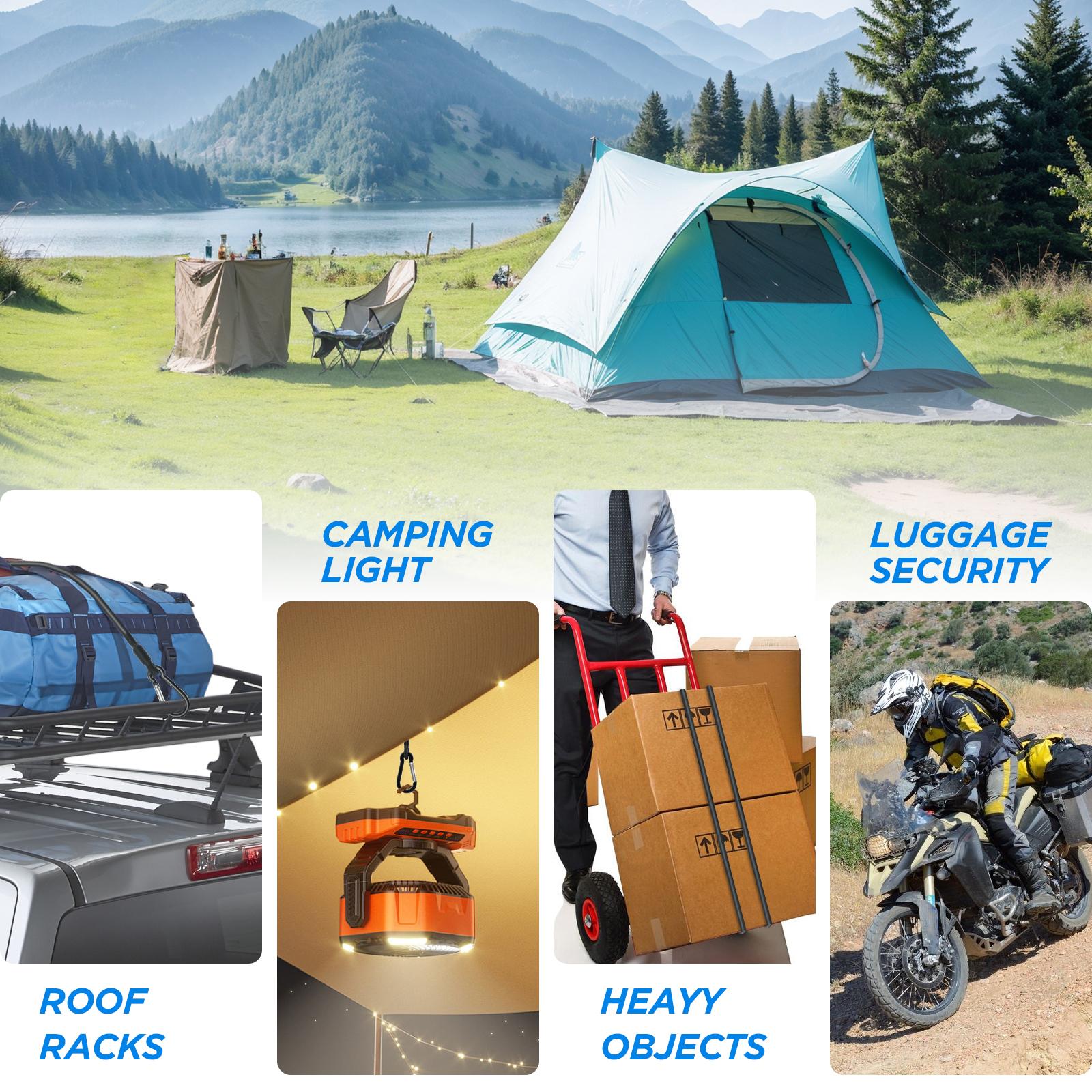 36 Inch Adjustable Bungee Cords with Carabiner Hooks, 4 Pack Heavy Duty Outdoor Super Elastic Bungee Straps Easily Adjust from 8" to 42" for Cargo, Bike, Luggage, Carts, Truck