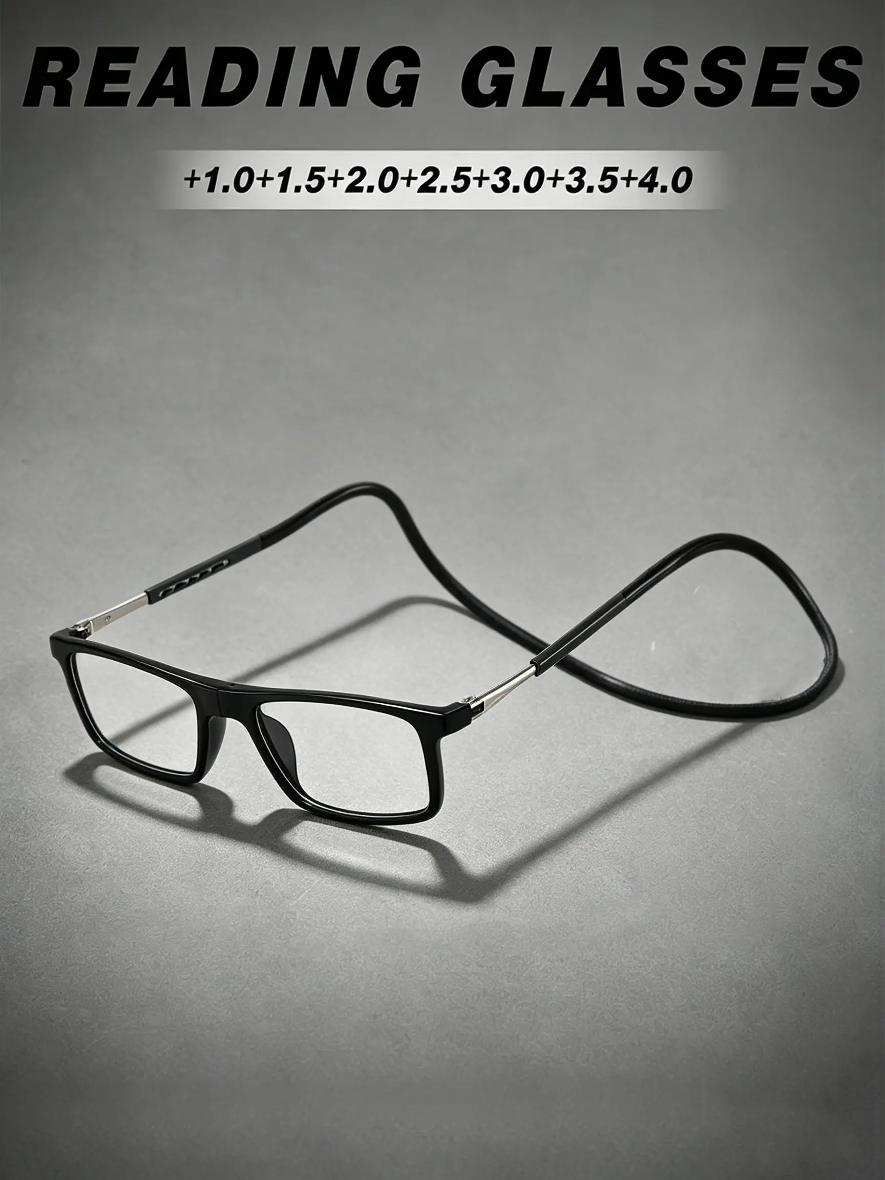 Presbyopia Reading Glasses Suitable for Men & Women - Magnetic Neck-Hanging Foldable Eyewear with Full-Frame Retro Frames, Lightweight Portable + for Computer, TV, Smartphones - Suitable for Presbyopia