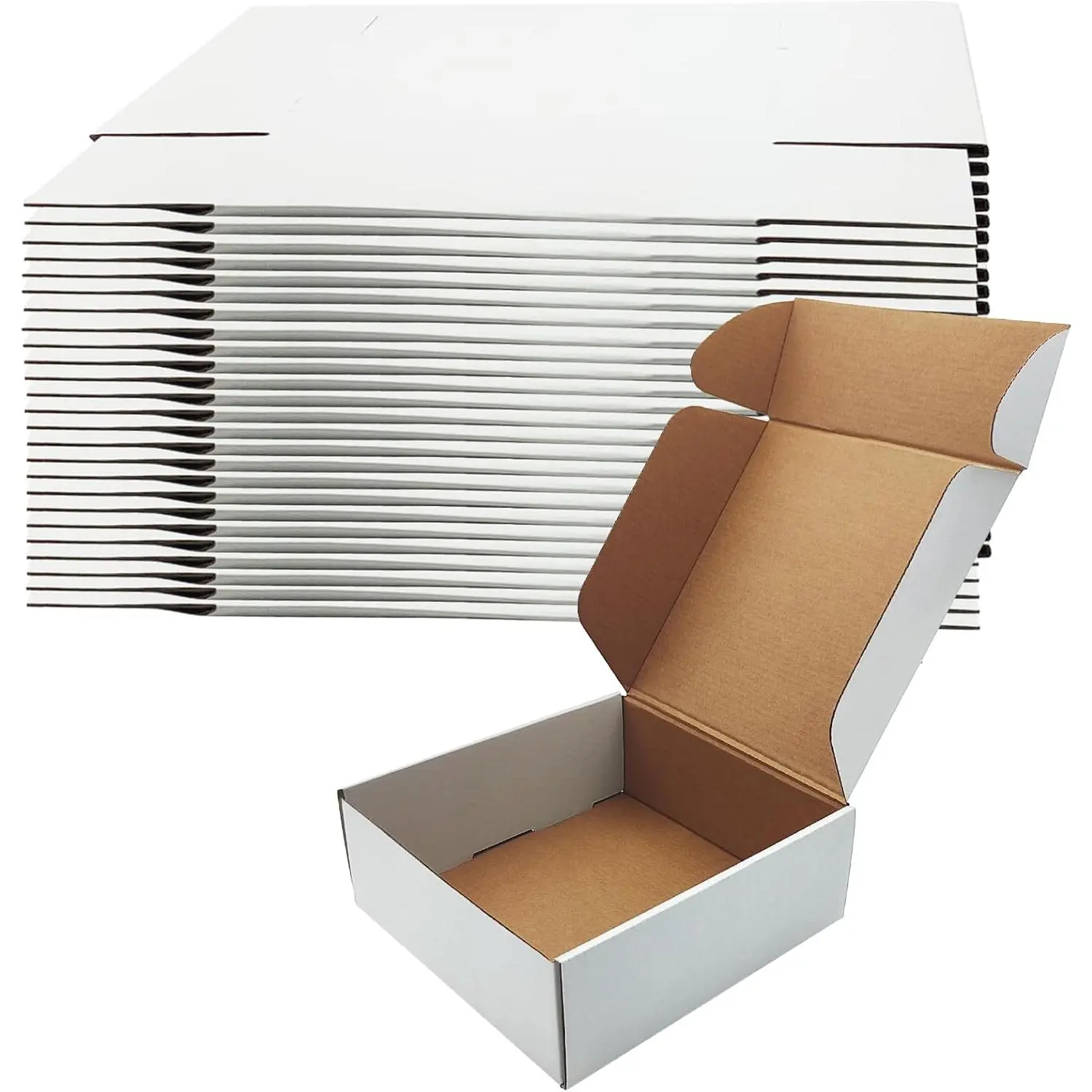 8x8x3 In Rectangular White Corrugated Cardboard DIY Boxes (Set of 25) - Tab Lock, Neat Edges, Mailing Safe Recyclable Storage for Pet Supplies, Small Items Mailing & Gift Packaging