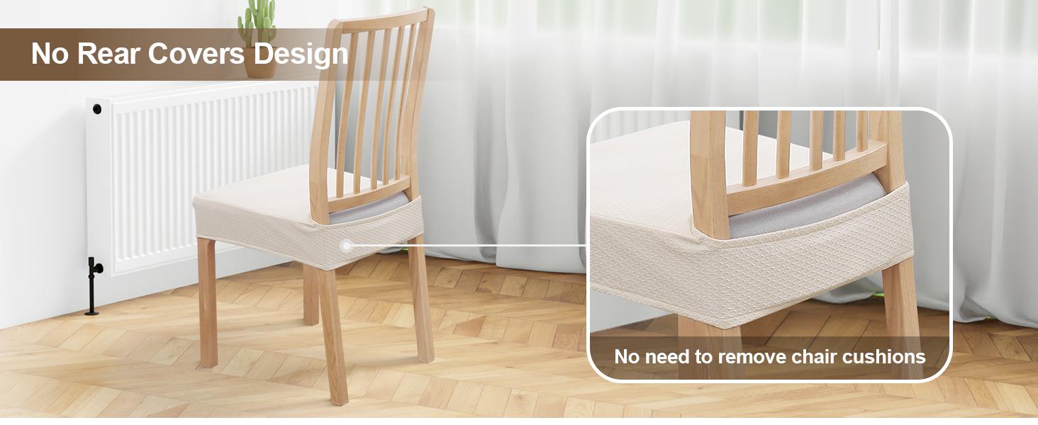 Waterproof Seat Covers for Dining Room Chairs Set of 4, Stretch Jacquard Removable Washable Chair Seat Slipcovers Protector, No Rear Covers, Beige