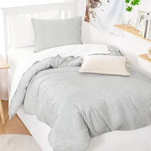 - Striped Comforter Set, Ticking Stripe Vertical Pinstripe Neutral Farmhouse Pattern Printed, Soft Lightweight Bedding, 3 Pieces, Gray, Twin/Twin XL Size