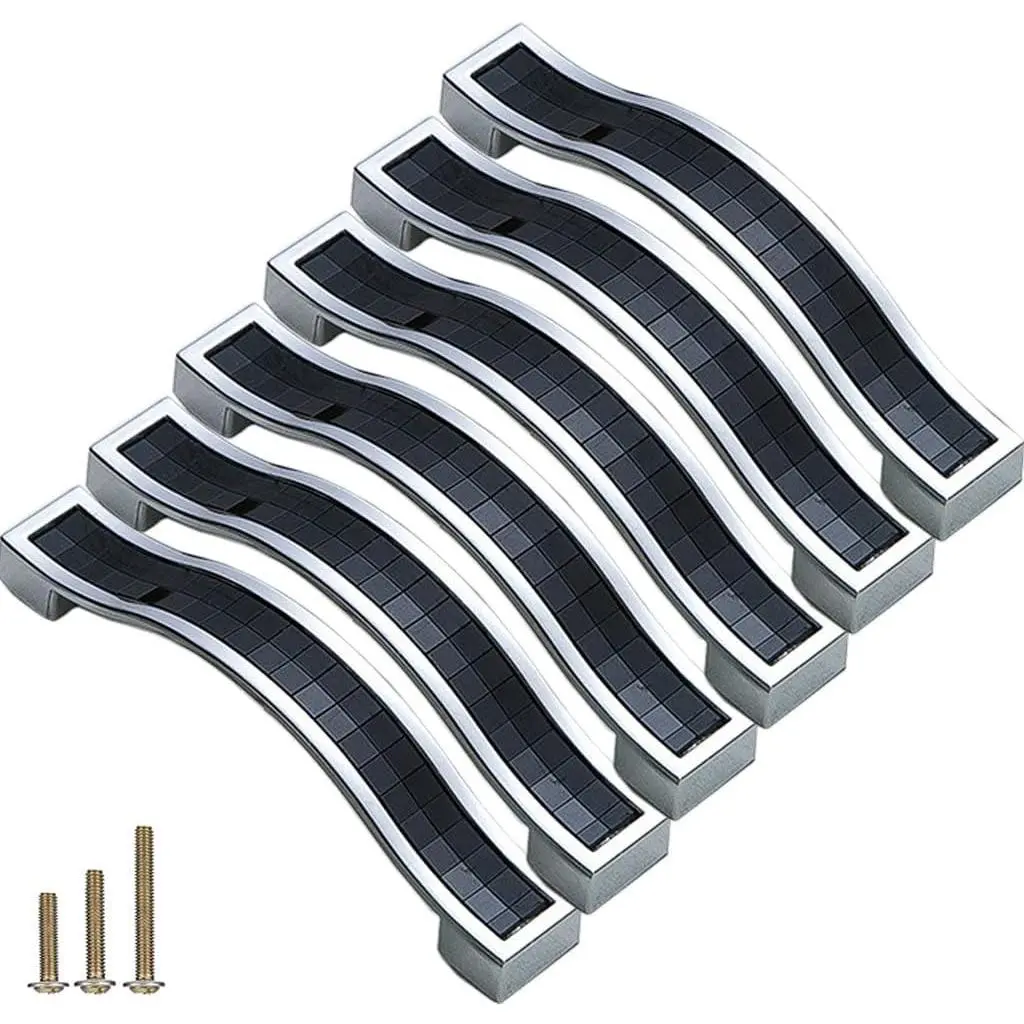 Bling  Door Drawer Pulls Handle Knobs, 6 Pack Modern Simplicity  Style Square Rhinestone Crysta Pulls for Dresser Wardrobe Cupboard Closet Cabinet (Hole Distance 3.8", Black)
