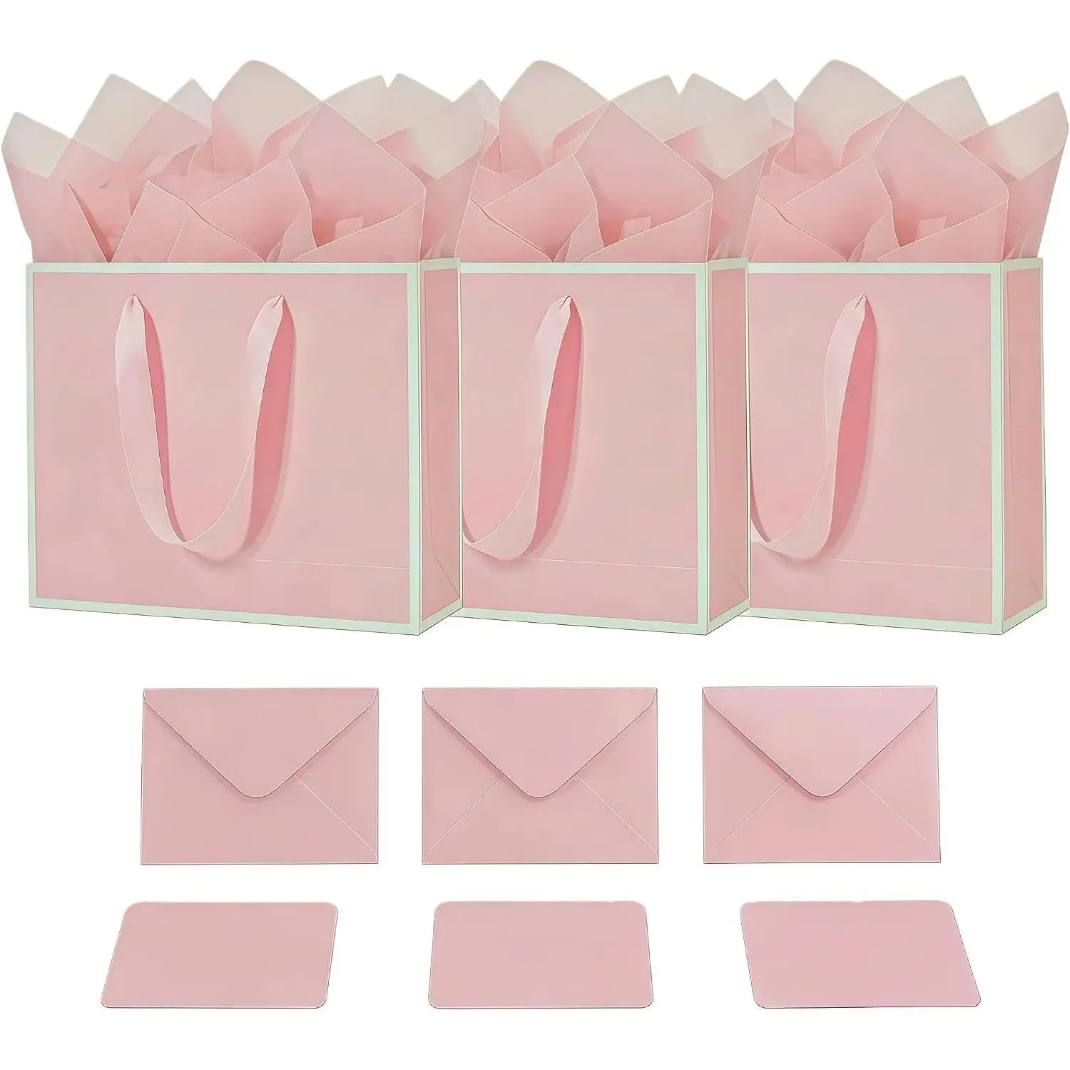 3 Sets XL Large  Bags with Handles,  White, 15.7×11×4.7 IN | Paper Bags with Tissue Papers, Card & Envelope for Birthday, Party, Wedding, Shopping,  & Bridal Shower, Presents