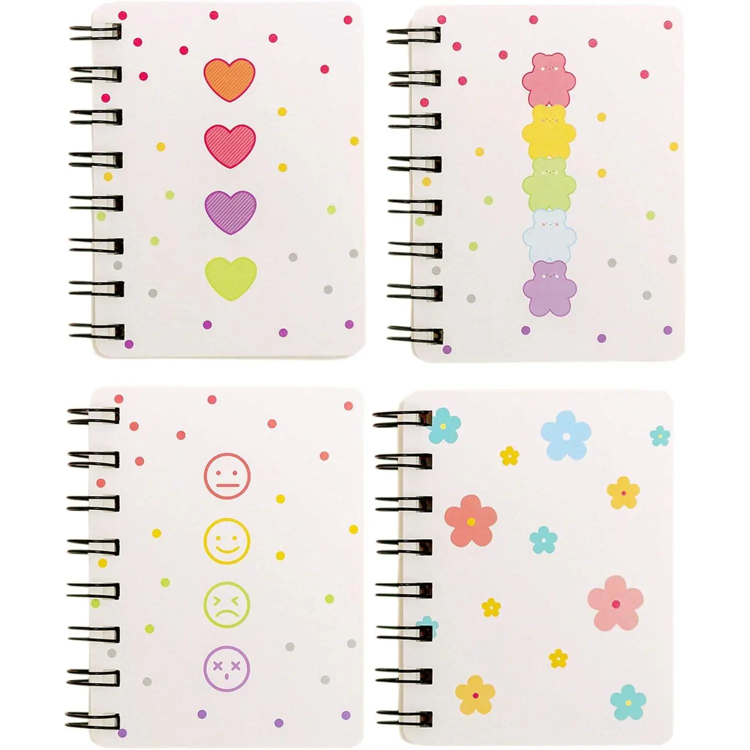 Small Spiral Notebook, 4 count 3.14 Inch x 4.13 Inch 4 Style Design Thick Hardcover Blank Pages 80 Sheets -160 Pages Journals for Study and Notes(Spiral 3.14 x4.13 Inch 4set, 3.14 x4.13 Inch)