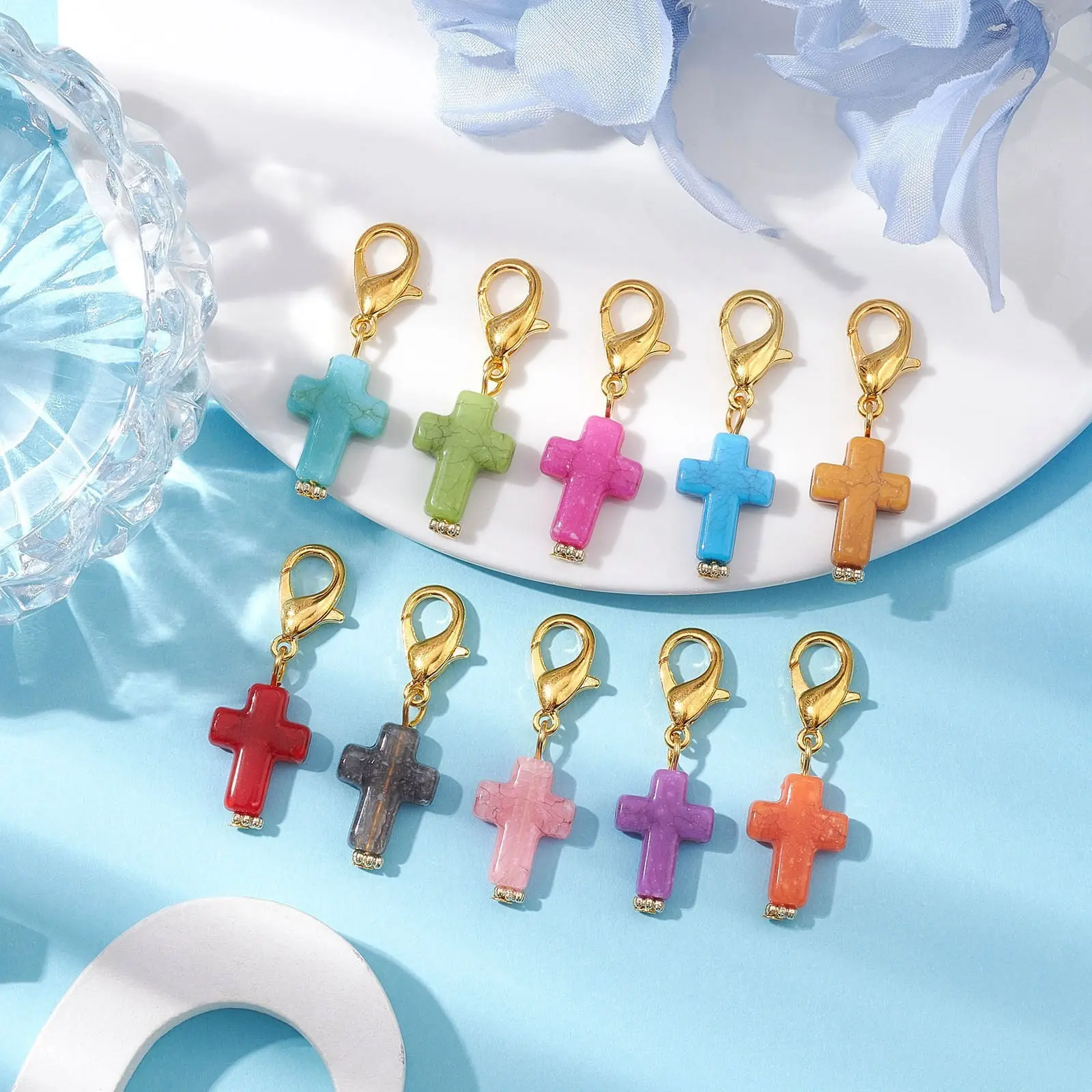 Acrylic Cross Pendant Charm Accessory with Lobster Clasp, 52mm, Ideal for Bags, Backpacks, Phone Cases, Perfect Gift for Special Occasions