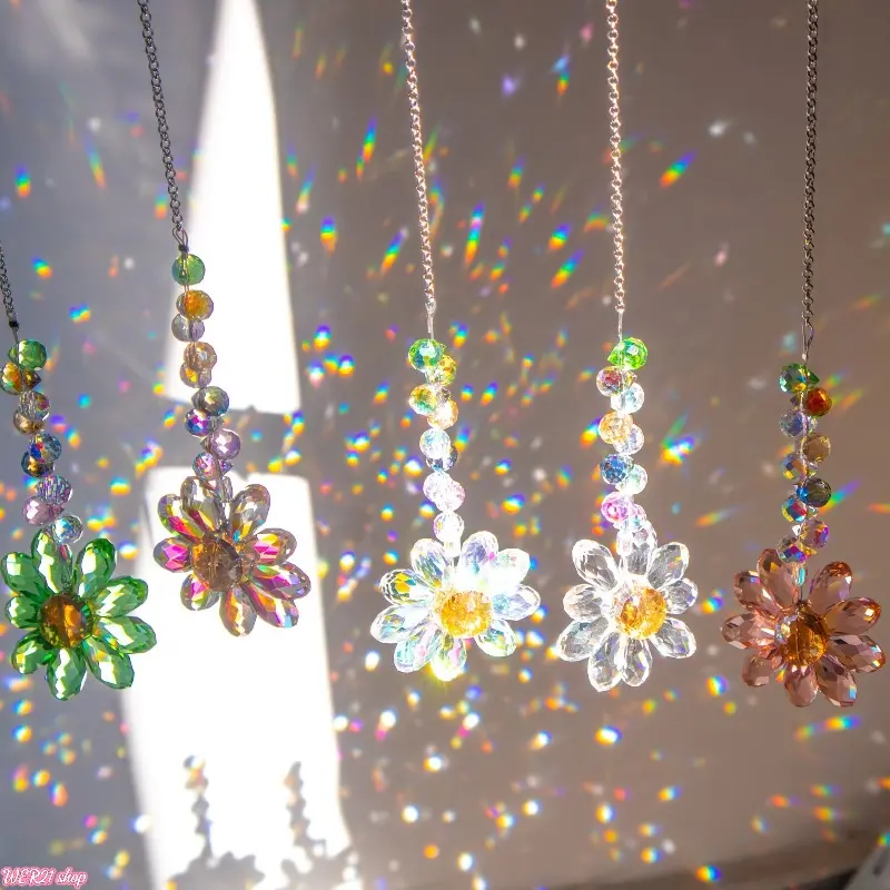 [SummerWins]6PCS-Crystal Sunflower Suncatcher Window Hanging Ornament | Viral 2026 Rainbow Maker Light Catcher Decor, Prism Crystal Indoor Outdoor Pendant, Aesthetic Accessory for Home Window Patio Garden Housewarming Gift