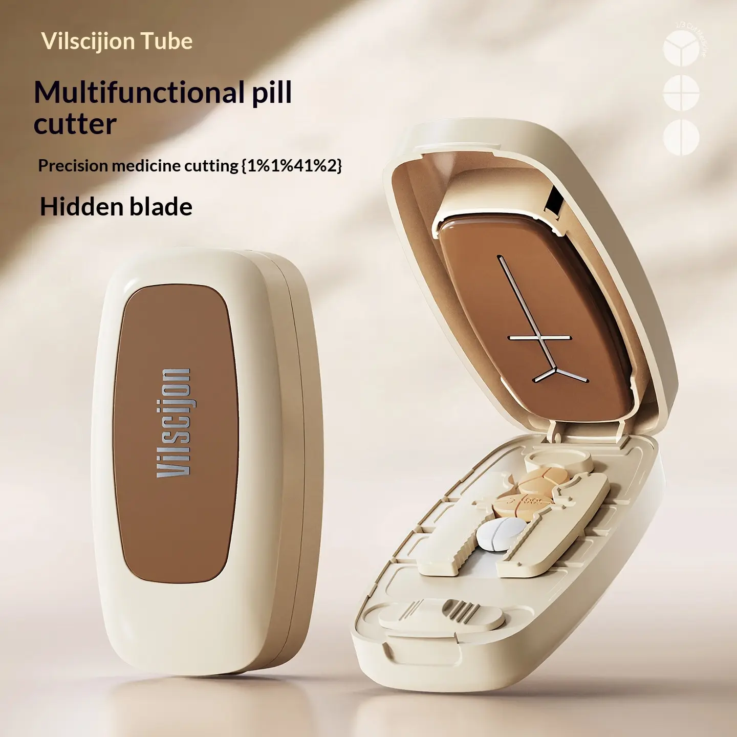 Portable Pill Cutter with Hidden Blade, Adjustable Pill Slicer for Different Sizes, Compact Travel Pill Cutter for Home Daily Use