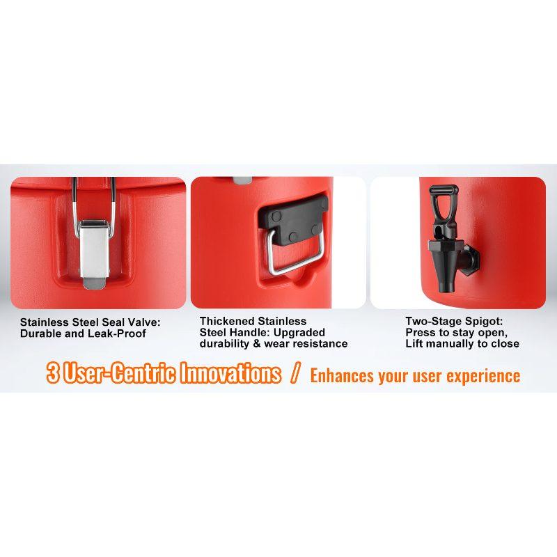 VEVOR Stainless Steel Insulated Beverage Dispenser, 4.5 Gallon 17.2 Liter, Thermal Hot and Cold Drink Server Dispenser with Spigot Handle, Food-grade for Hot Tea Coffee Water Restaurant Drink Shop