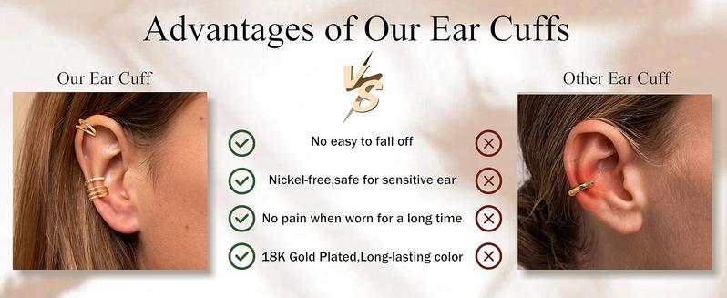 FUNRUN 12 Pcs Ear Cuffs Non Piercing for Women Adjustable Cuff Earrings Non Pierced Cubic Zirconia Ear Cuff Clip on Cartilage Fake Earrings Jewelry