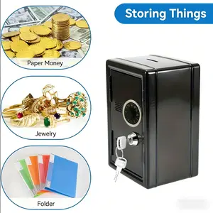 Black mini metal safe with dual protection function of key and password, designed to be sturdy and fall proof, no need for power supply, large storage capacity, safe and practical piggy bank, safe, portable safe, home security safe