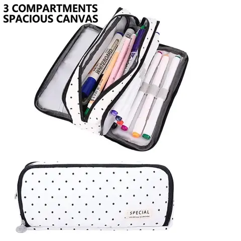 Large-Capacity Pencil Case, Pencil Pouch with 3 Compartments, Canvas Pen Bag and Marker Pen Bag for Teen Boys and Girls, School Students and School Supplies