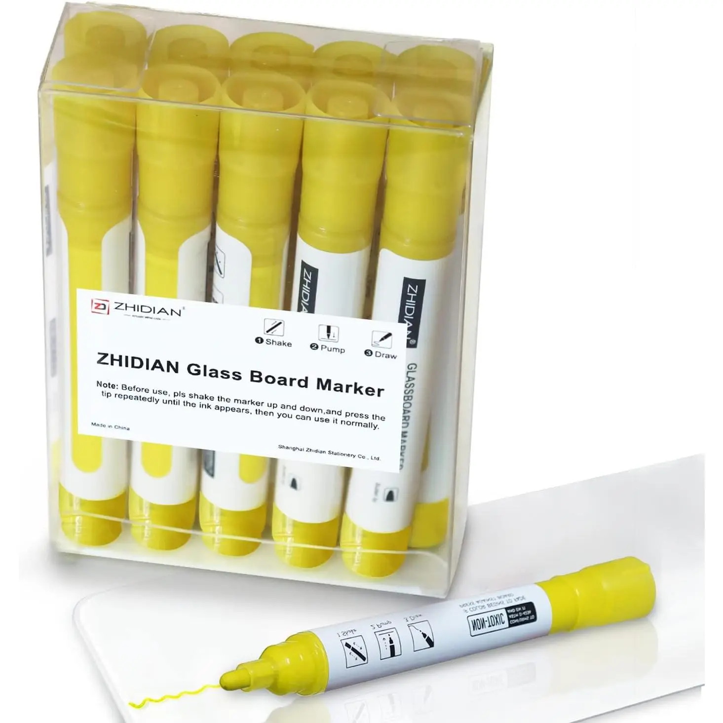 Yellow Glass Window Markers,Bold Wet & Dry Erase Marker Pens for Whiteboards,Reversible -Tip Design Liquid Chalk Markers for Non-Porous Surfaces(Yellow, 10 Pack)