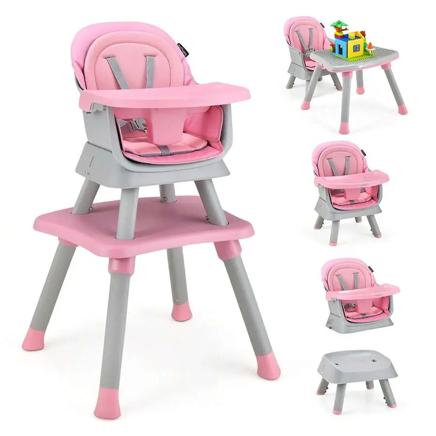 8-in-1 Convertible Baby High Chair, Multifunctional Toddler Feeding Seat with Double-Layer Cushion, Portable Infant Booster