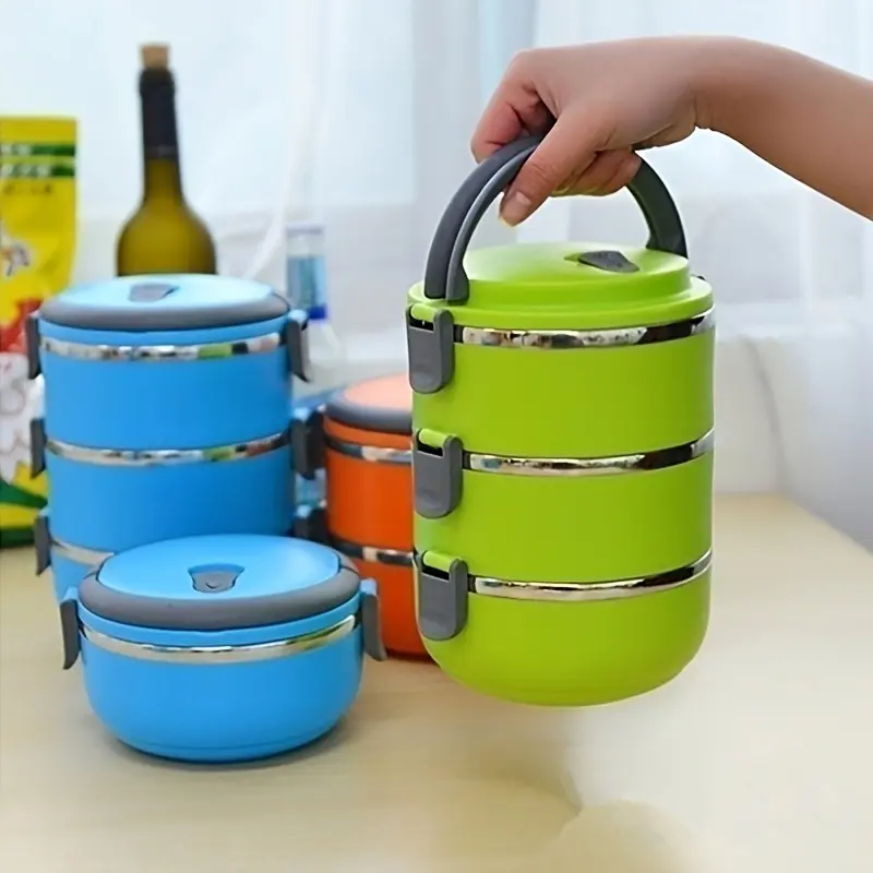 1, single-layer stainless steel thermal insulation lunch box, leak-proof multi-layer food storage container with handle, no electricity required, single-layer, suitable for lunch back to school