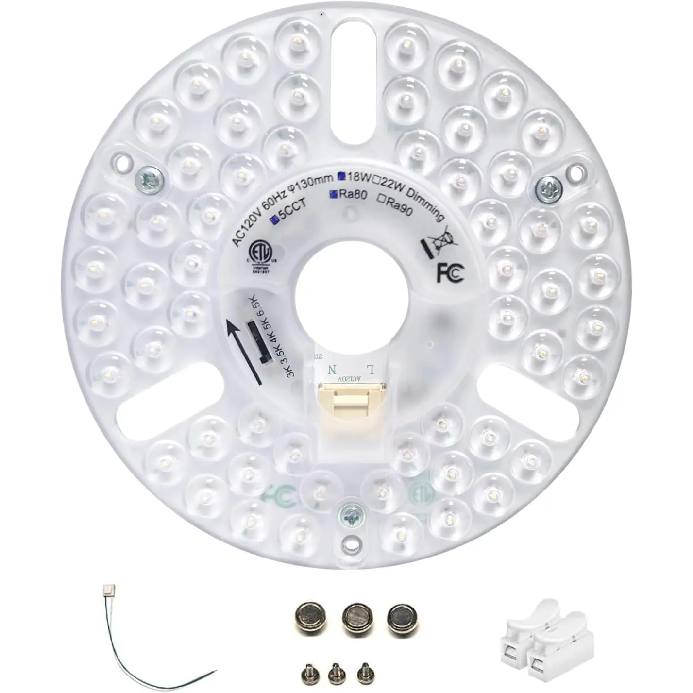 5" LED Ceiling Fan Light  Kit,18W,5CCT 3000K/3500K/4000K/5000K/6000K Adjustable,120VAC ETL Light Kit for Ceiling Fan