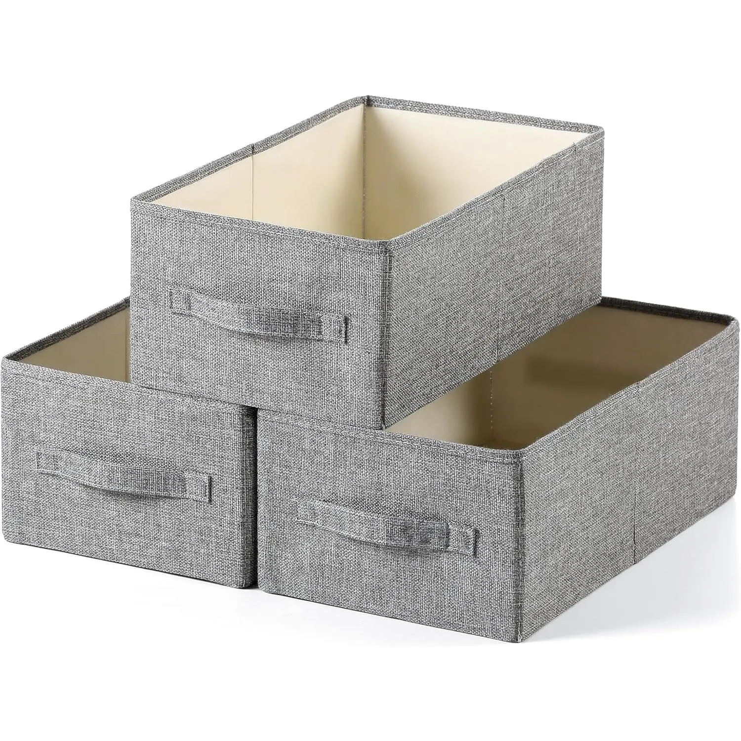 Linen Folding Storage Bins, 3 Pack Large Storage Baskets, Washable, Clothing Storage Bins with Handle, Closet Organizer for Storage Sweater,Sheets(dark grey, 16" x9½x6¾)