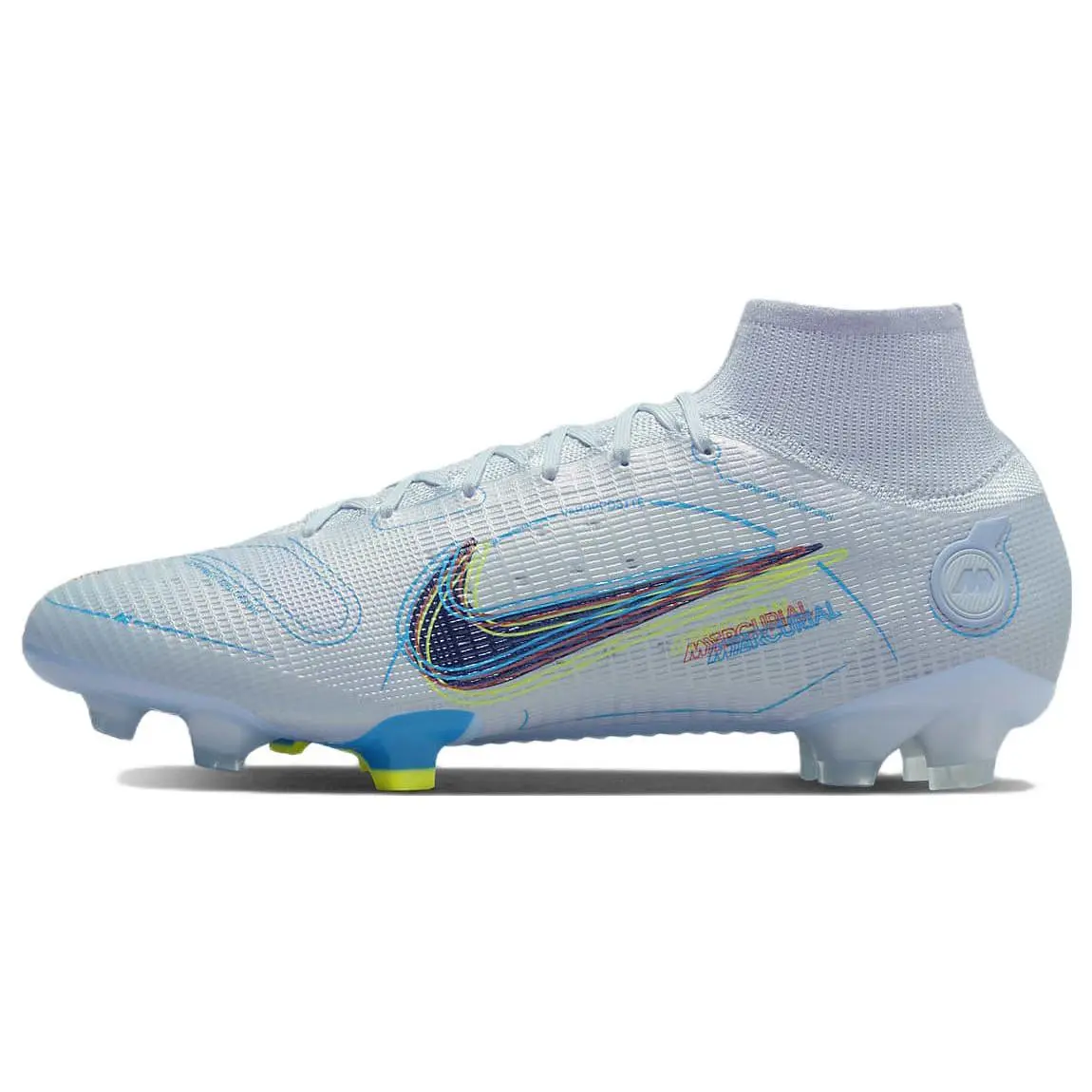 Nike Mercurial Superfly 8 Elite FG Firm Ground Soccer Cleats - Round-Toe, Lace-Up, Flyknit Upper, Instant Grip, Durability, Support, Streamlined - Men's/Women's Gray-Blue House White Maison Mihara Shoes