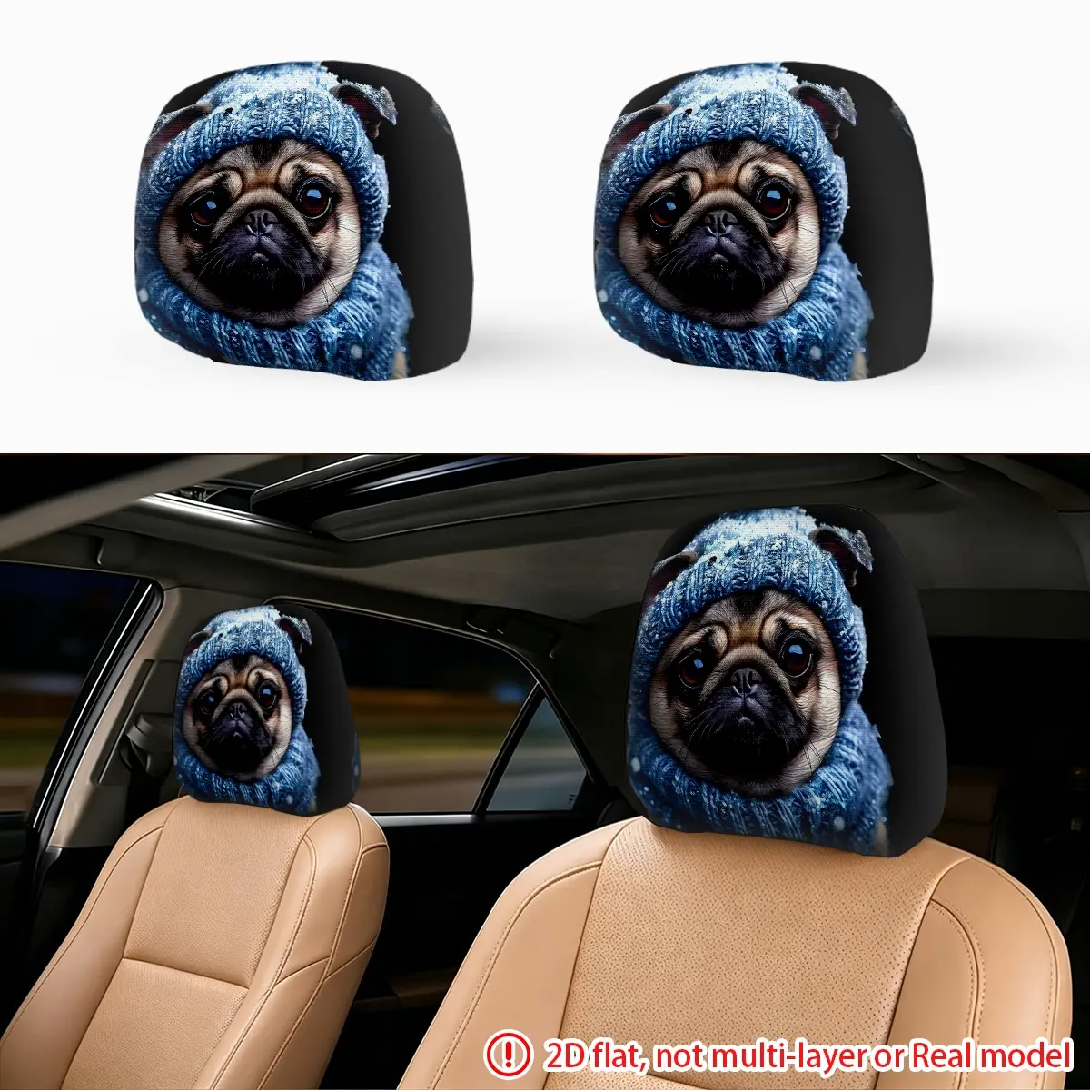 2pcs Bago car seat pillowcase with blue knitted hat, car interior headrest cover, creative car decoration gift, fashionable and durable design