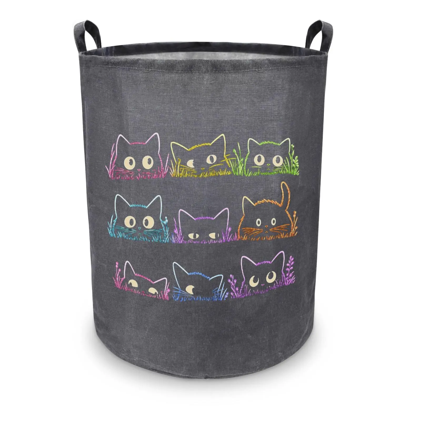 Foldable Peeking Cats Pet Storage Hamper 63L Oversized Laundry Basket, Waterproof Polyester Washable Bin for Summer Cat Travel & Backyard Pet Party, Stable Upright Structure Holds Wet Pet Towels, Kitten Toys, Car Travel Supplies & Household Linens