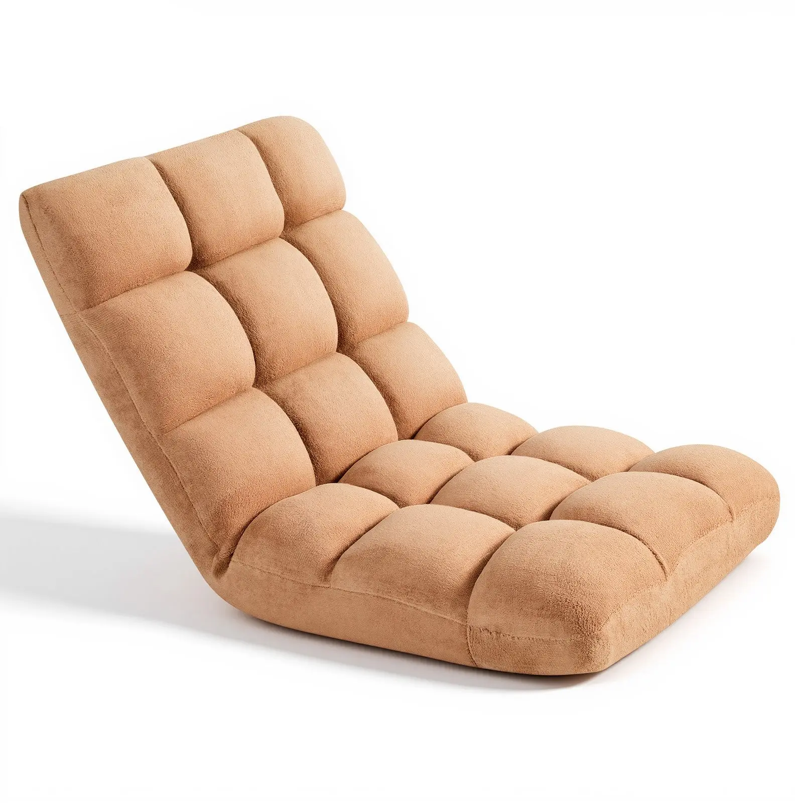 VEVOR Foldable Ergonomic Floor Chair, 14 Adjustable Angle Positions, Sturdy Metal Frame, Recycled Foam & Coral Fleece Wide Seat with Back Support, for Reading & Relaxing, Brown