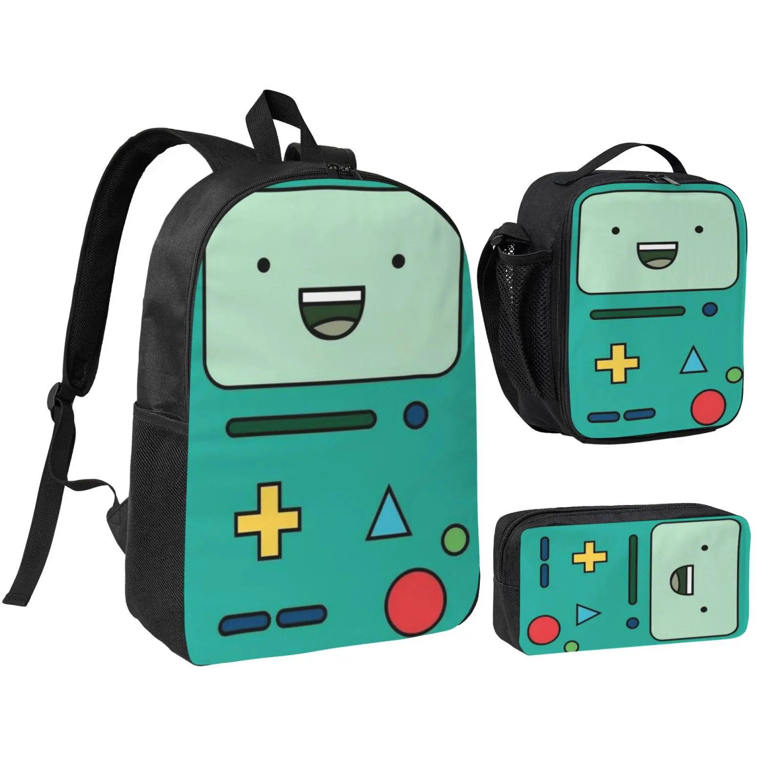 Anime Bmo backpack with lunch bag pencil box for Teen Girls Boys, 3pcs kids school bag with adjustable straps, office travel bag Bookbag lunchbox