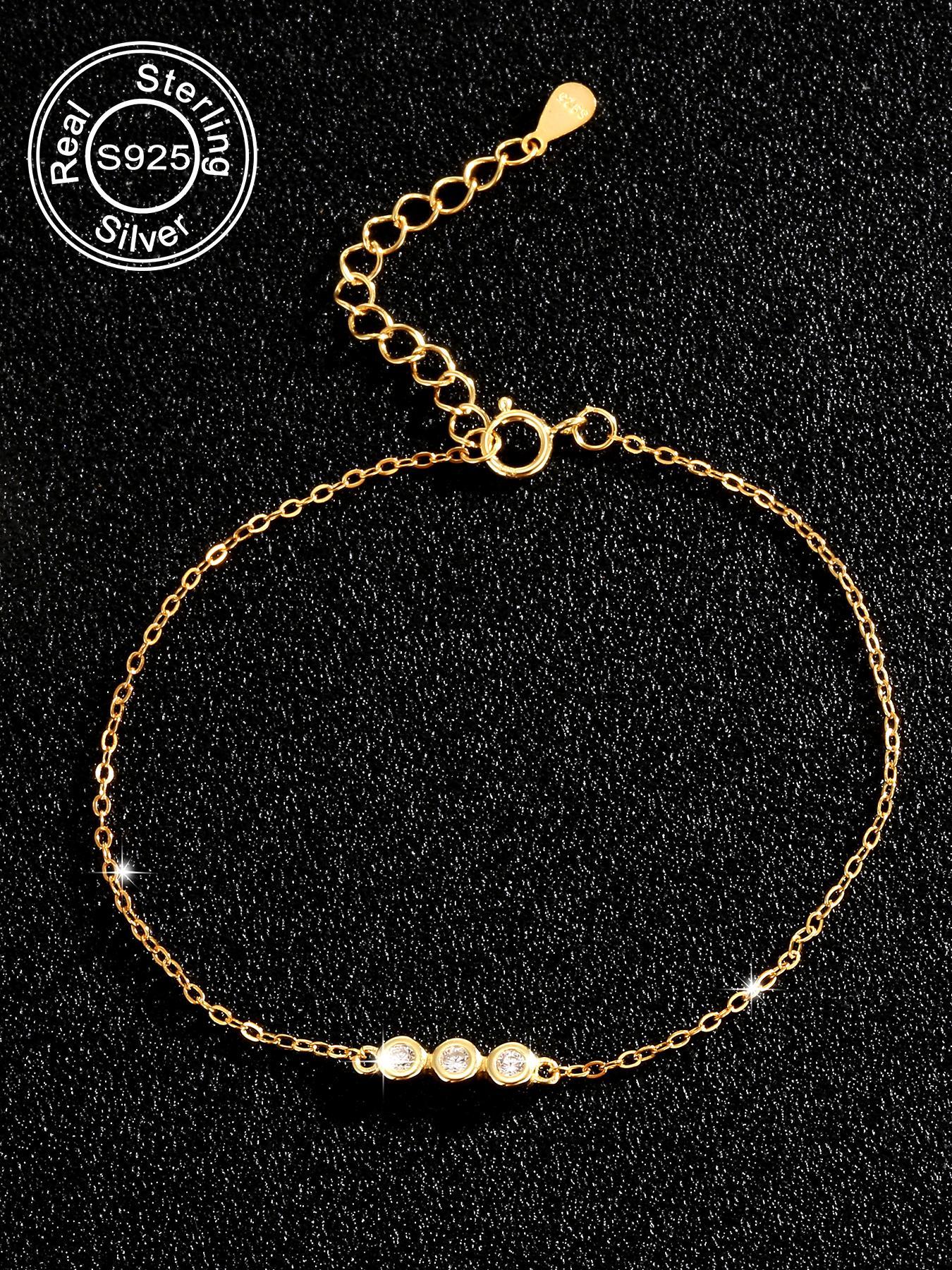 S925 Sterling Silver Adjustable Artificial Zircon Decor Bracelet, Fashionable Jewelry for Women & Girls, Trendy All-match & Exquisite Jewelry for Birthday Gift