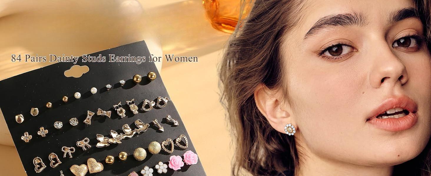 84 Pairs Aesthetic Stud & Hoop Earring Set | Hypoallergenic, 316L Stainless Steel, Daily Style Mix