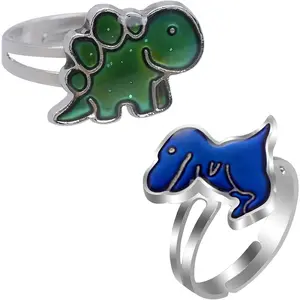 2 count Dinosaurs Color Change Ring Adjustable Size Mood Rings for Womens Girls Boys