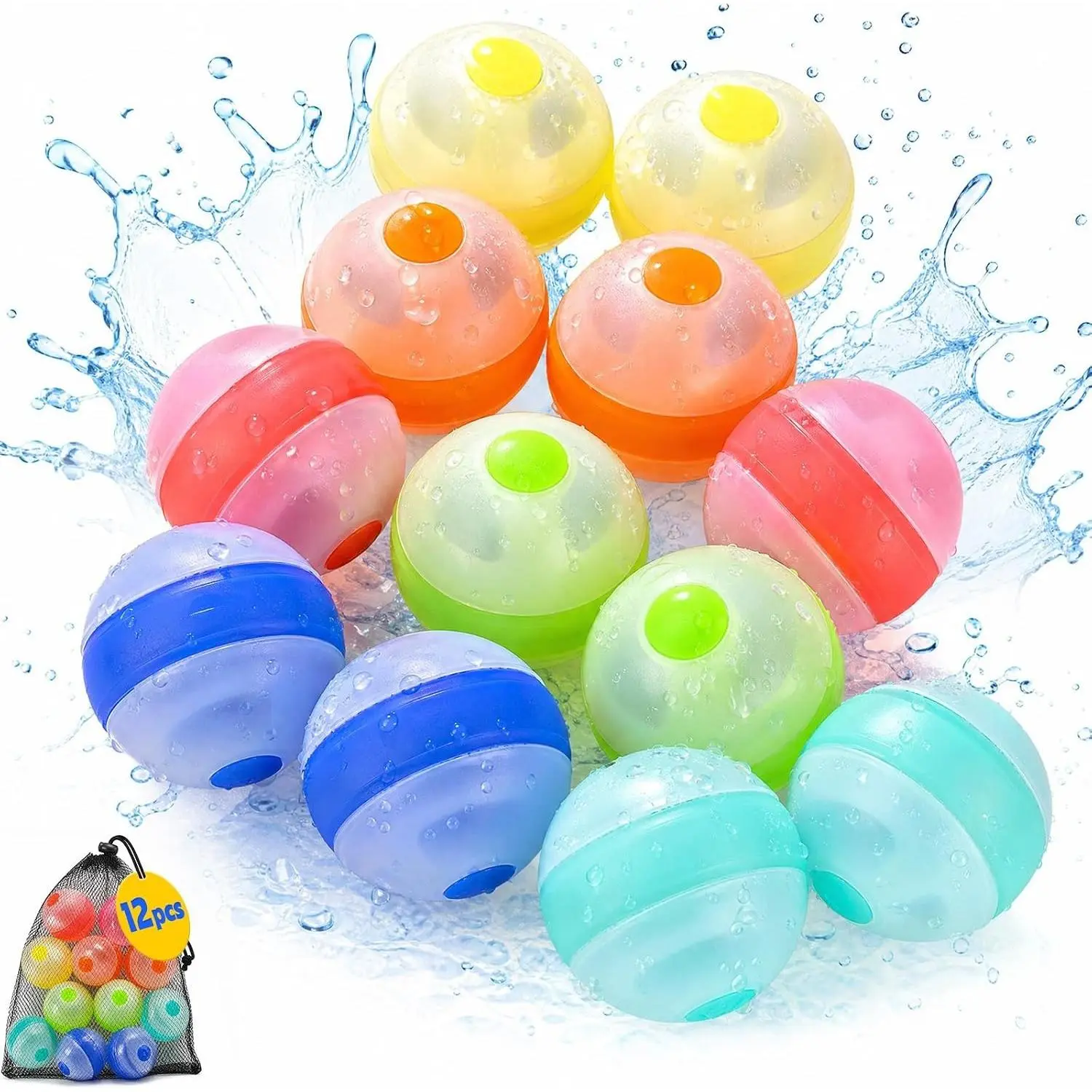 12 Pcs Reusable Water Balloons,Refillable Silicone Water Toys,Water Balloons Quick Fill of Pool Toys for kids ages 4-8,Beach Toys, Summer Toys & Outdoor Games for Backyard Water FunGift.