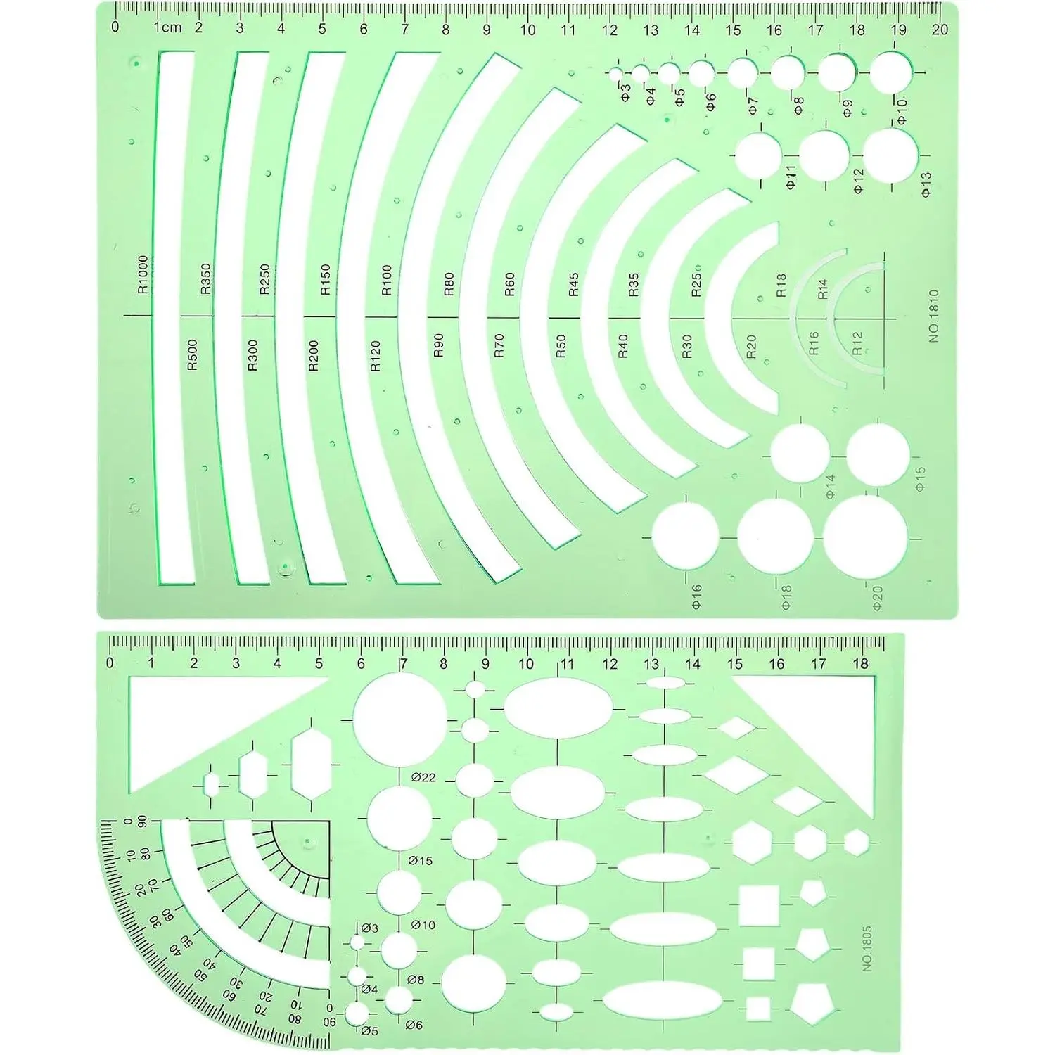 Plastic Green Transparent Circle & Geometric Drawing Stencils Templates Drafting Painting Tool for Office Supplies