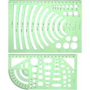 Plastic Green Transparent Circle & Geometric Drawing Stencils Templates Drafting Painting Tool for Office Supplies
