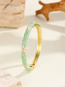 Cloisonné Style Hinged Enamel Bangle for Women, Gold Plated Floral Vine Cuff with Crystal Center Flower, Elegant Vintage Jewelry Gift