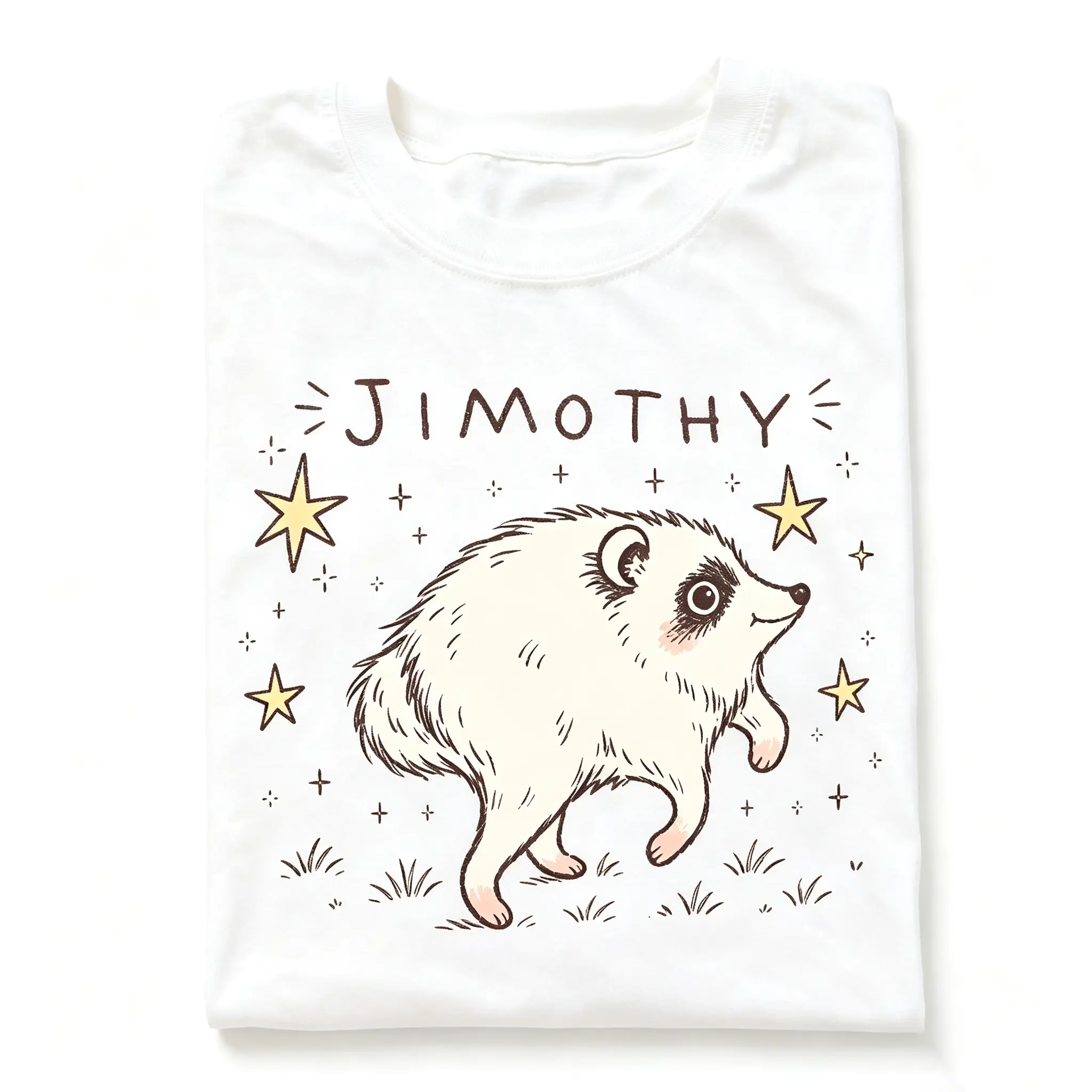 Women's Loose Fit Unisex Graphic Tshirt - Cute Hedgehog Star JIMOTHY Cartoon Print, Soft Breathable Fabric, Short Sleeve, Everyday Streetwear Casual Top, Garment, Comfortable