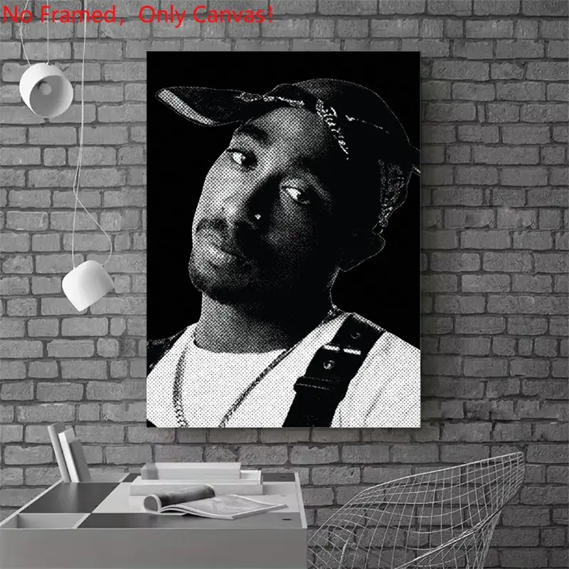 1 piece/set frameless canvas painting print poster, Unframed painting, Popular hip-hop culture Characters realism art, Tupac Shakur Portrait, a gift for Rap Music loves, ideal gift for home, wall decor