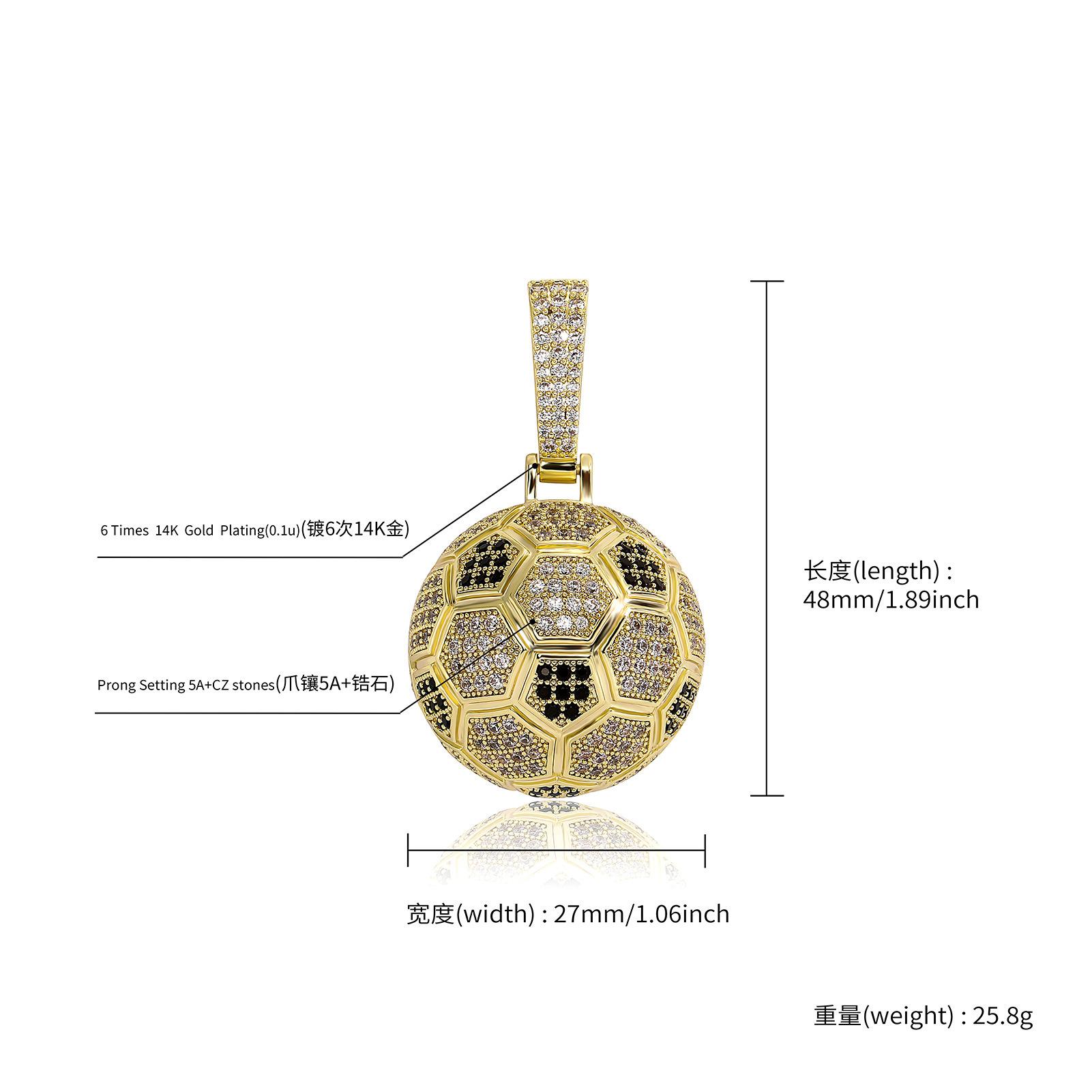 World Cup Football Pendant Hip-Hop Sports Style Micro-Inlaid Zircon Necklace Fan Necklace