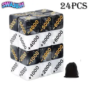 24pcs Power Counter Dice Set, 12 Positive ( +1000 to +6000) & 12 Negative ( -1000 to - 6000) Premium Marble Texture Dice, Compatible with 1pc TCG And Card Games ( 24, Black, White)