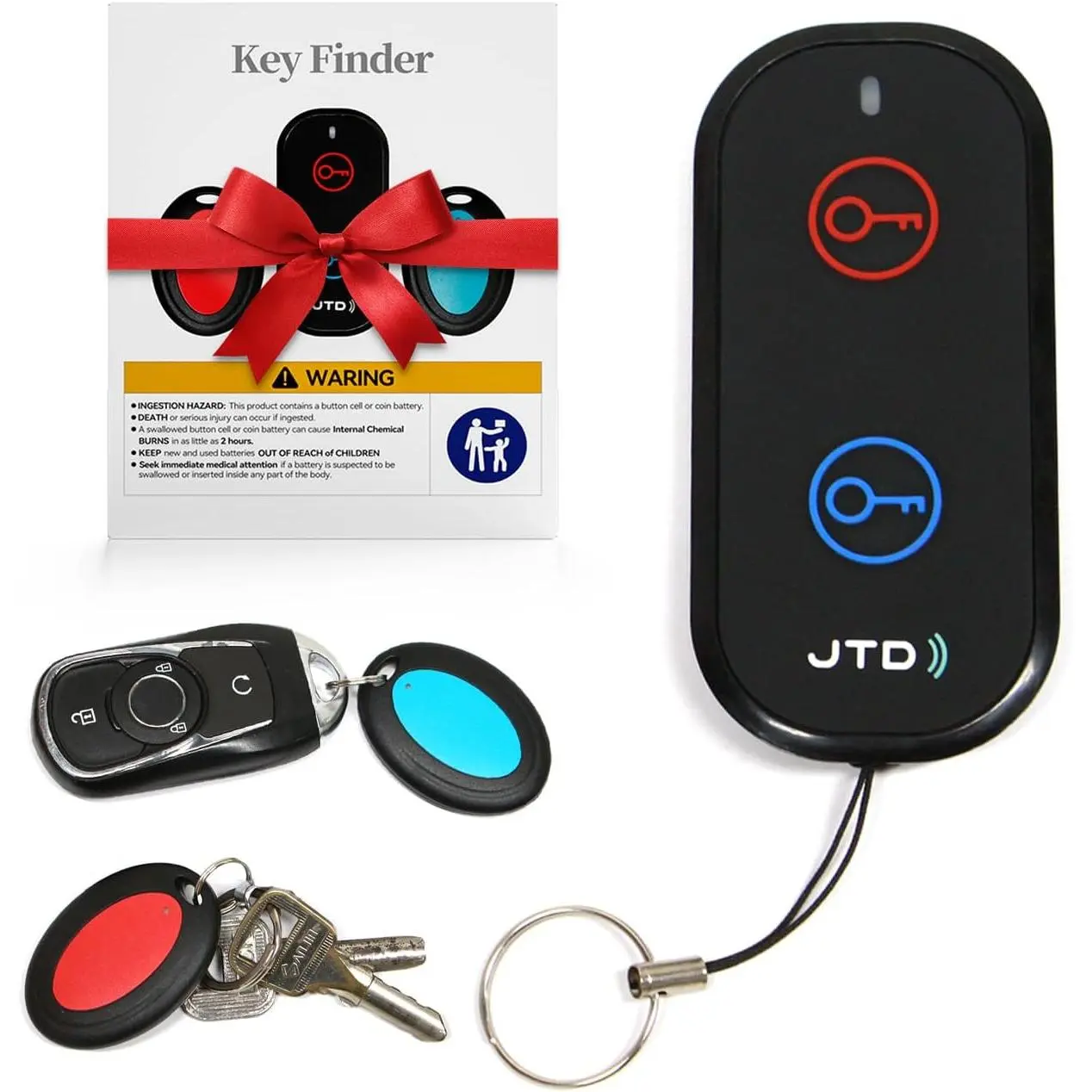 Key Finder Locator with Sound, Remote Finder - 2 Receivers, 1 Car Tracker Keychain,85dB Loud, 131ft Range Tracker for Keys, Wallet, Pet,TV Remote Control - No App Needed Item Finder for Home