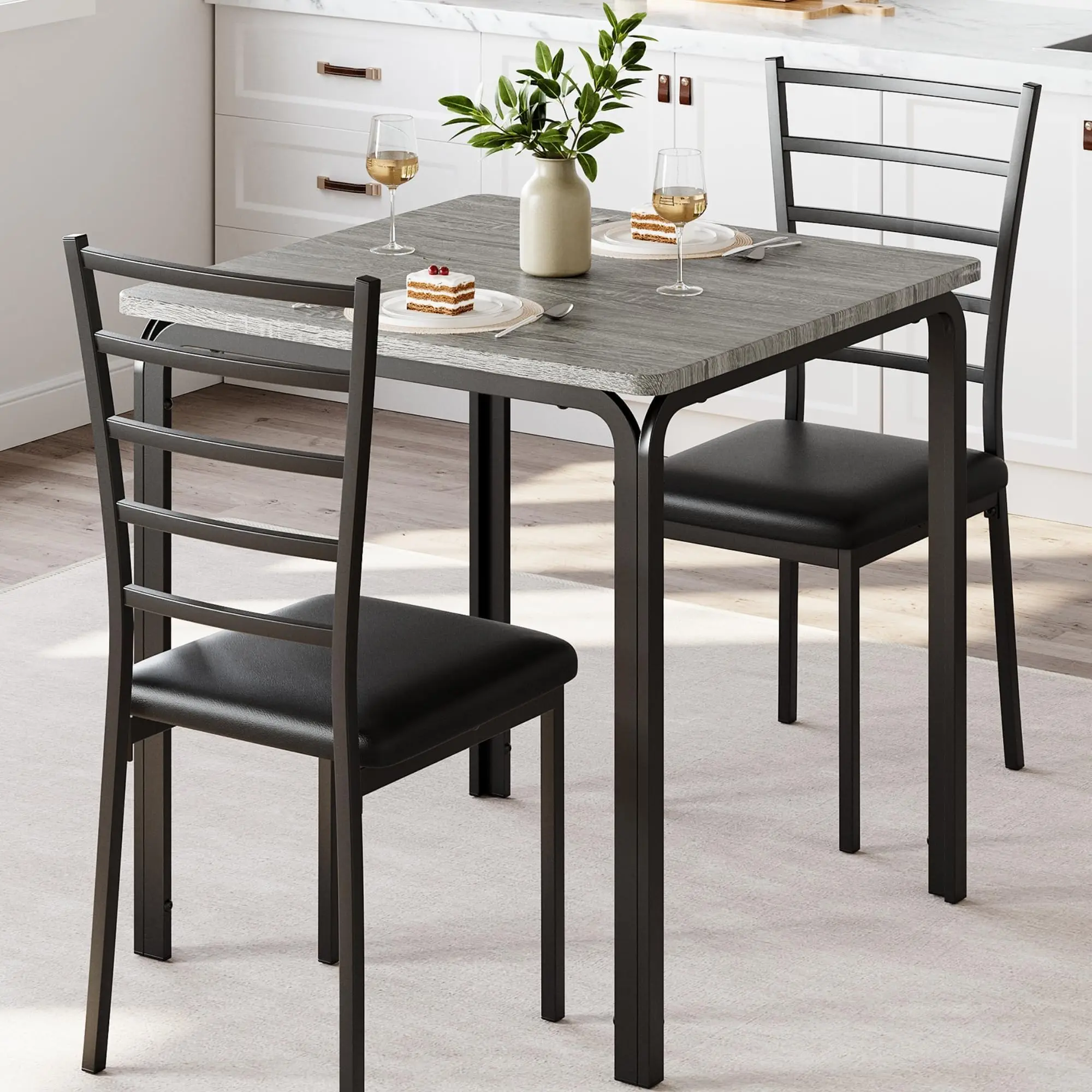 GARVEEDining Room Table Set for 2, Indoor Bistro Table and Chairs Set, Small Industrial Kitchen Table and 2 Chairs, Square Kitchen Table Set for Small Space, Apartment, Studio