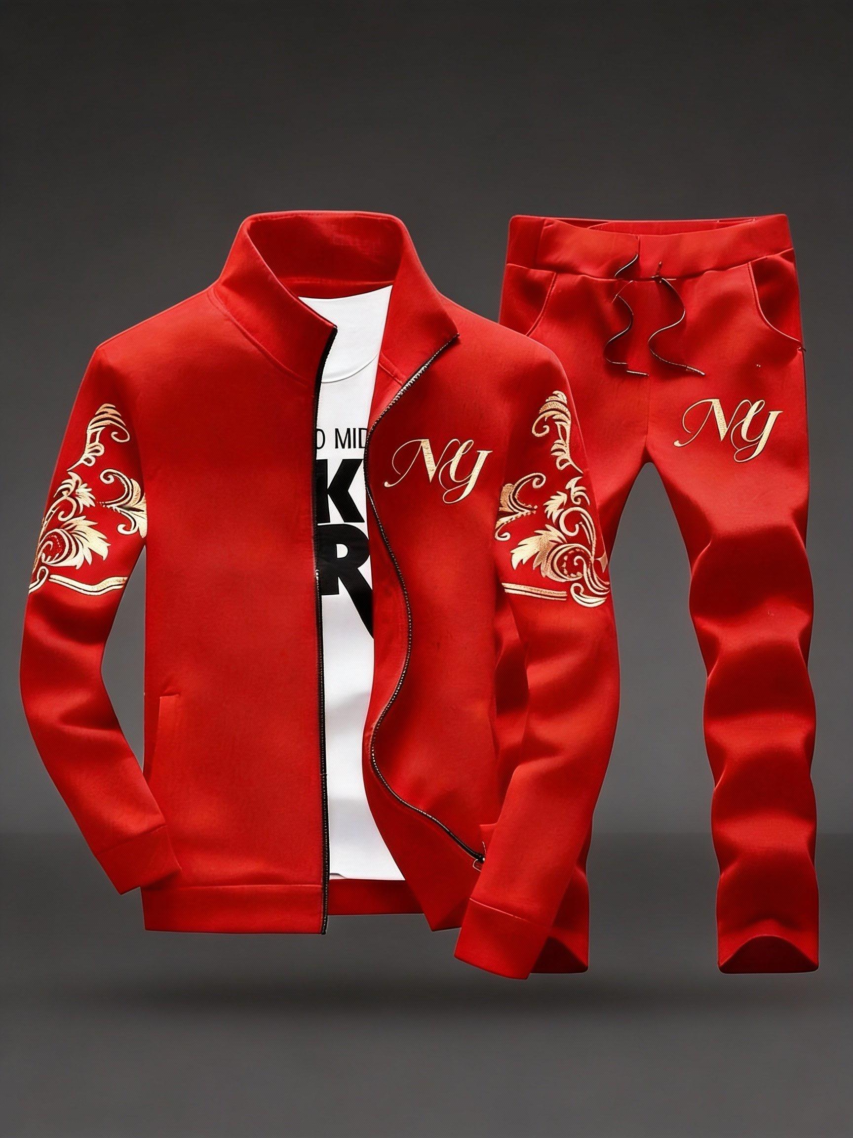 Stylish Men's Embroidery Stand Collar Tracksuit - Full Zip 2-Piece Casual Sportswear for Daily Leisure & Casual Outfits